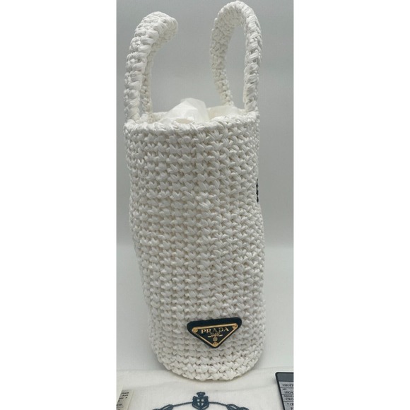 BRAND NEW PRADA RAFFIA CROCHET SMALL VACATION WHITE TOTE BAG AUTHENTIC! - Picture 7 of 14
